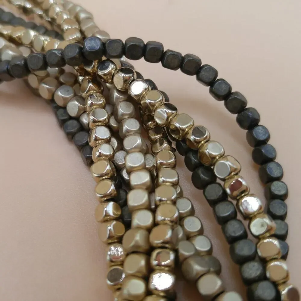 Chico’s Multistrand Metallic Gold Cube Bead Necklace Layered Statement